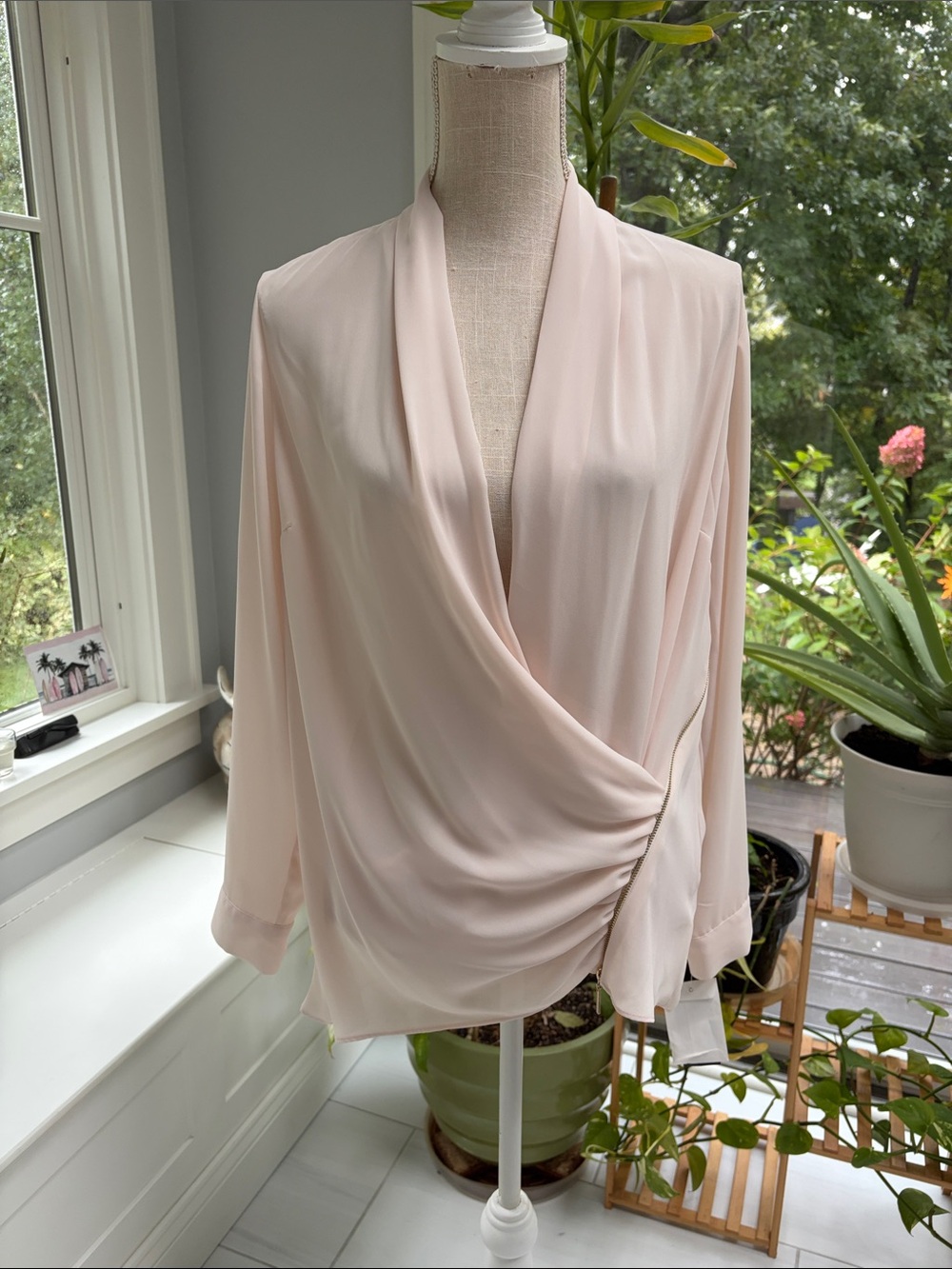 Thalia Sodi Blush Wrap-Front Long Sleeve Blouse
